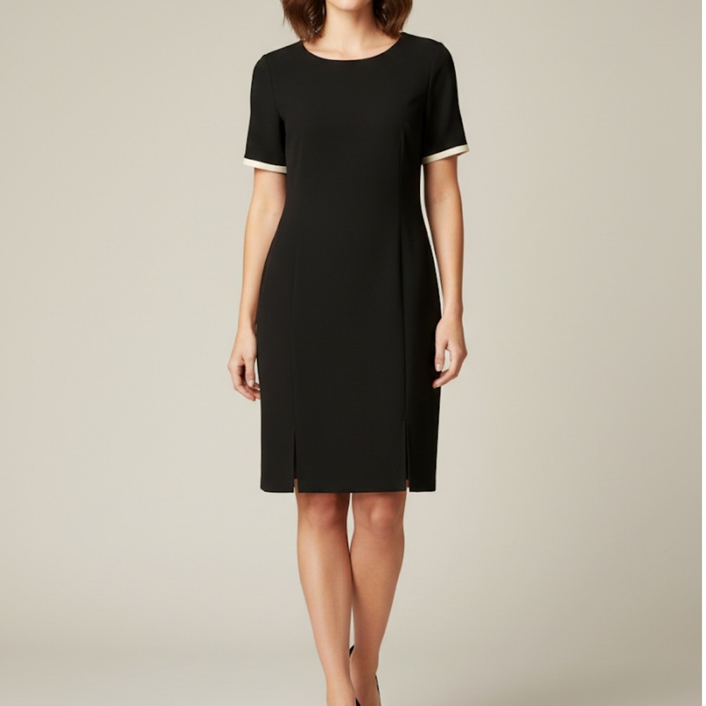Larry Levine Midi Sheath Dress Black Knee Length Size 8 Short Sleeves
